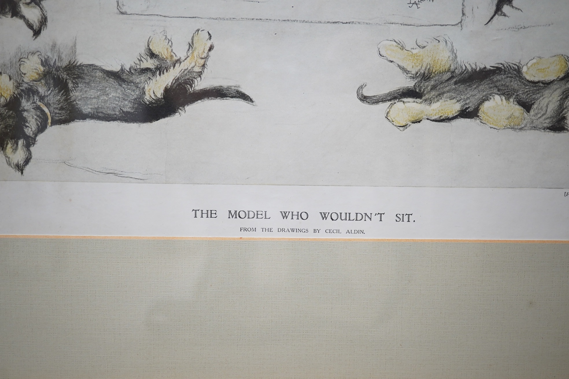 Cecil Aldin (1870-1935), colour lithograph for The Sketch, 'The Model Who Wouldn't Sit', published with the sketch Christmas No. 1931, 29 x 38cm. Condition - fair to good